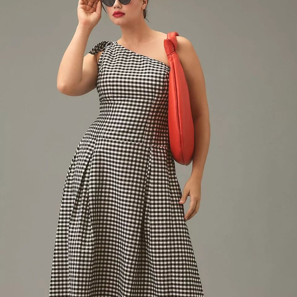 Anthropologie One-Shoulder Gingham Midi Dress - Picture 12 of 13